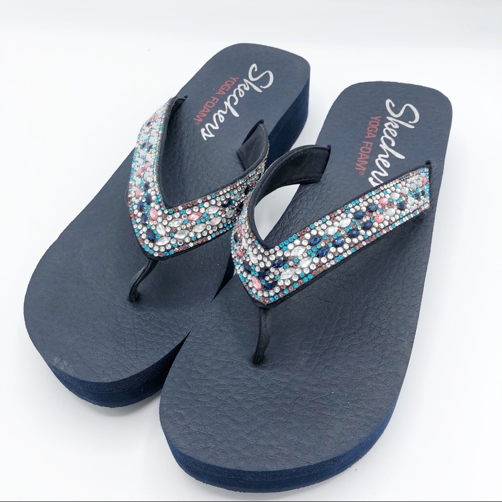 Skechers Yoga Foam Blue and Pink Jewel Sandals 10